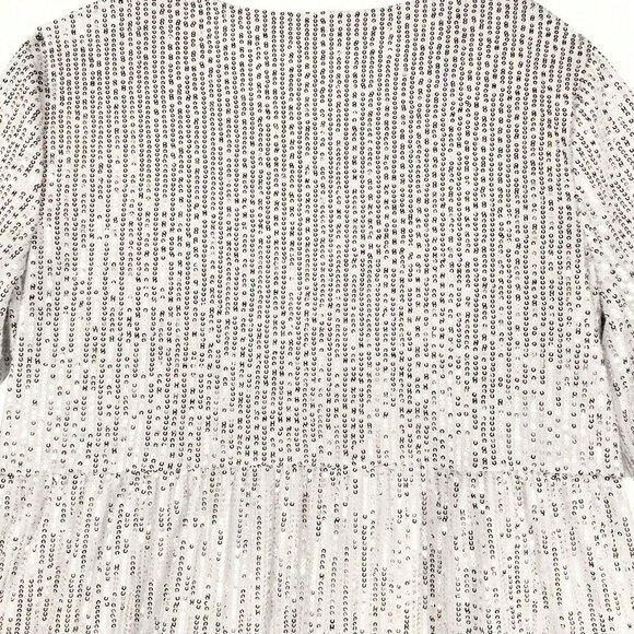 Silver Cute Women's Round Neck Mid-Sleeve Ruffle Hem Sequin Dress - Picture 4 of 5